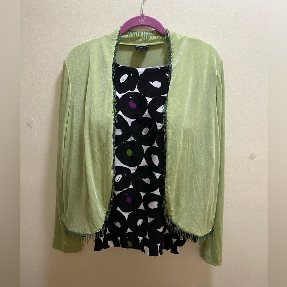 Citiknit cardigan with lime and teal beading detail.